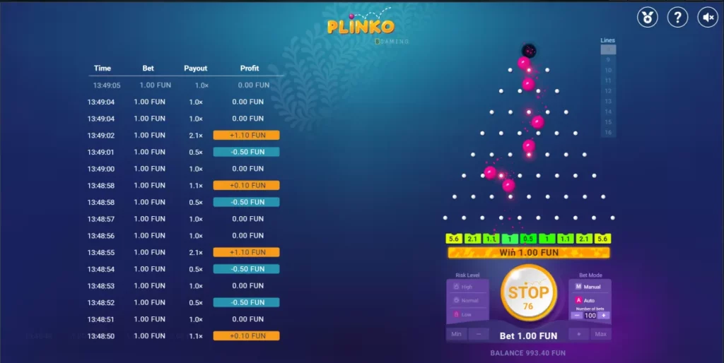 Plinko instant game at 1xBet Casino in Malaysia